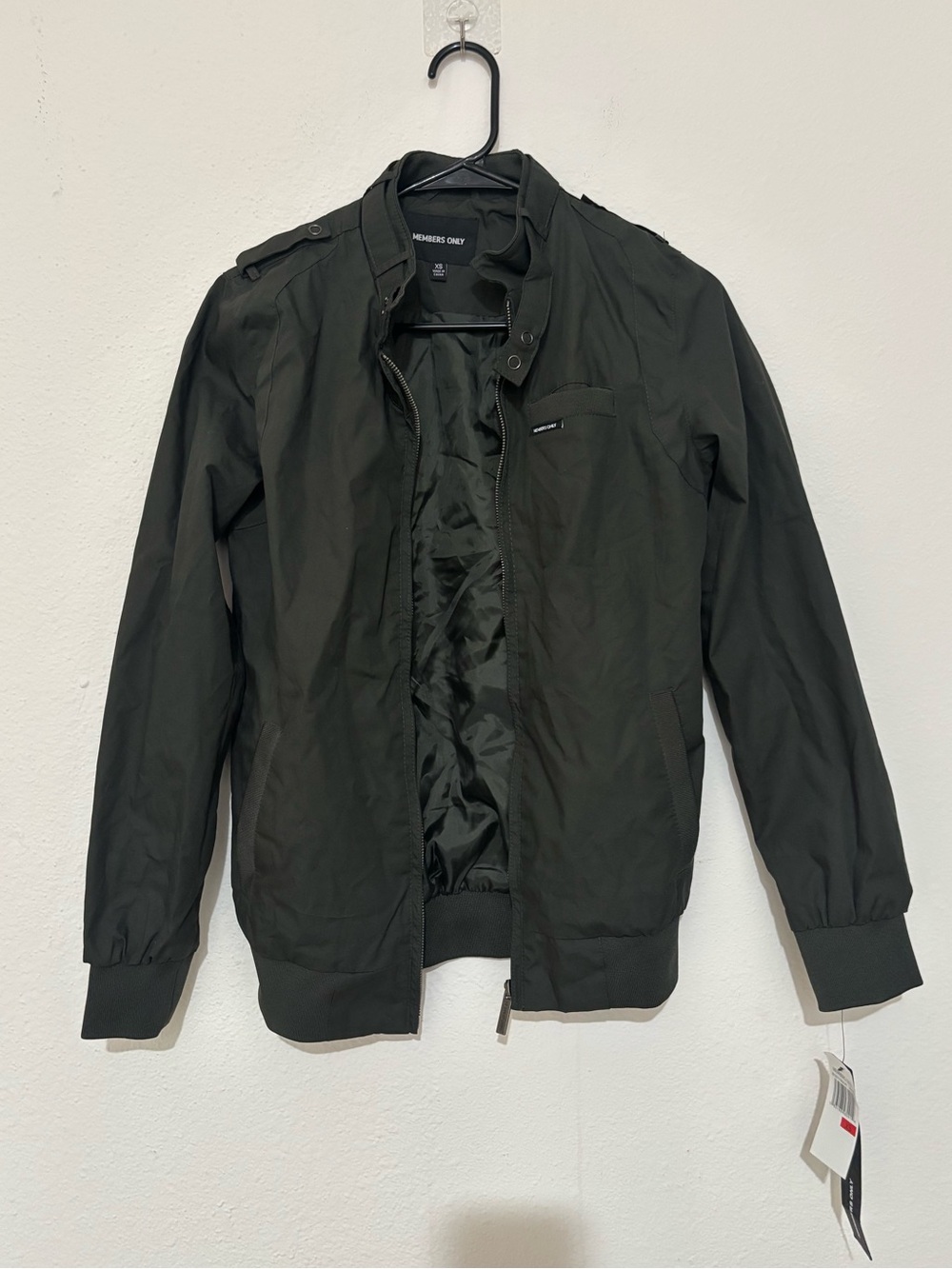 Members Only Black Bomber Jacket with Zip Chest Pocket Dark Green
